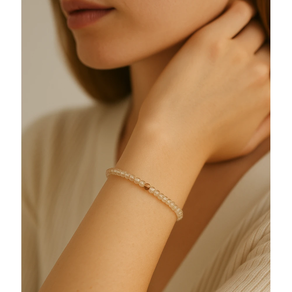 Copper Rutilated Quartz Crystal Bracelet - 2mm Faceted Bead (Silver)