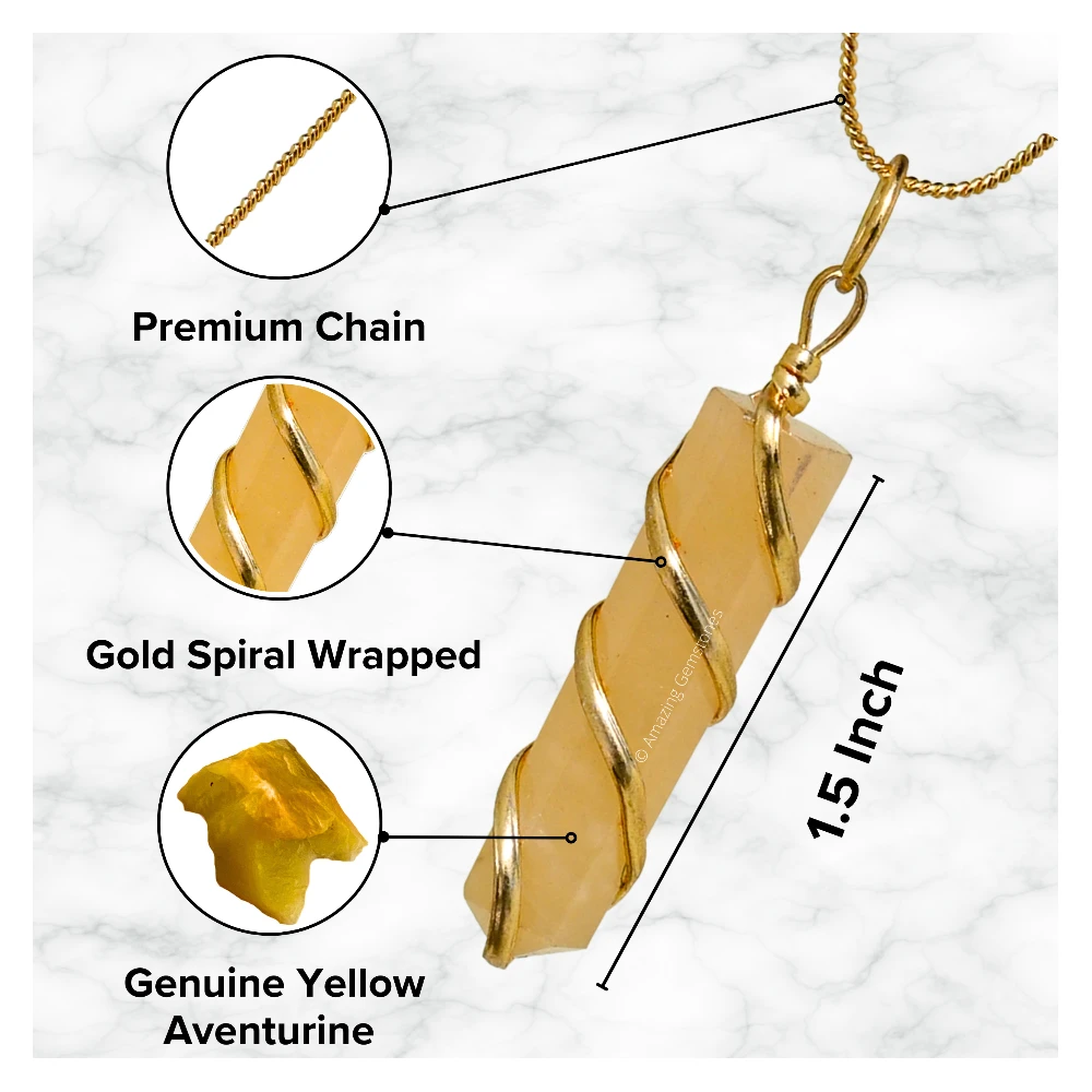 Yellow Aventurine Necklace - Spiral Pencil Point (Gold)