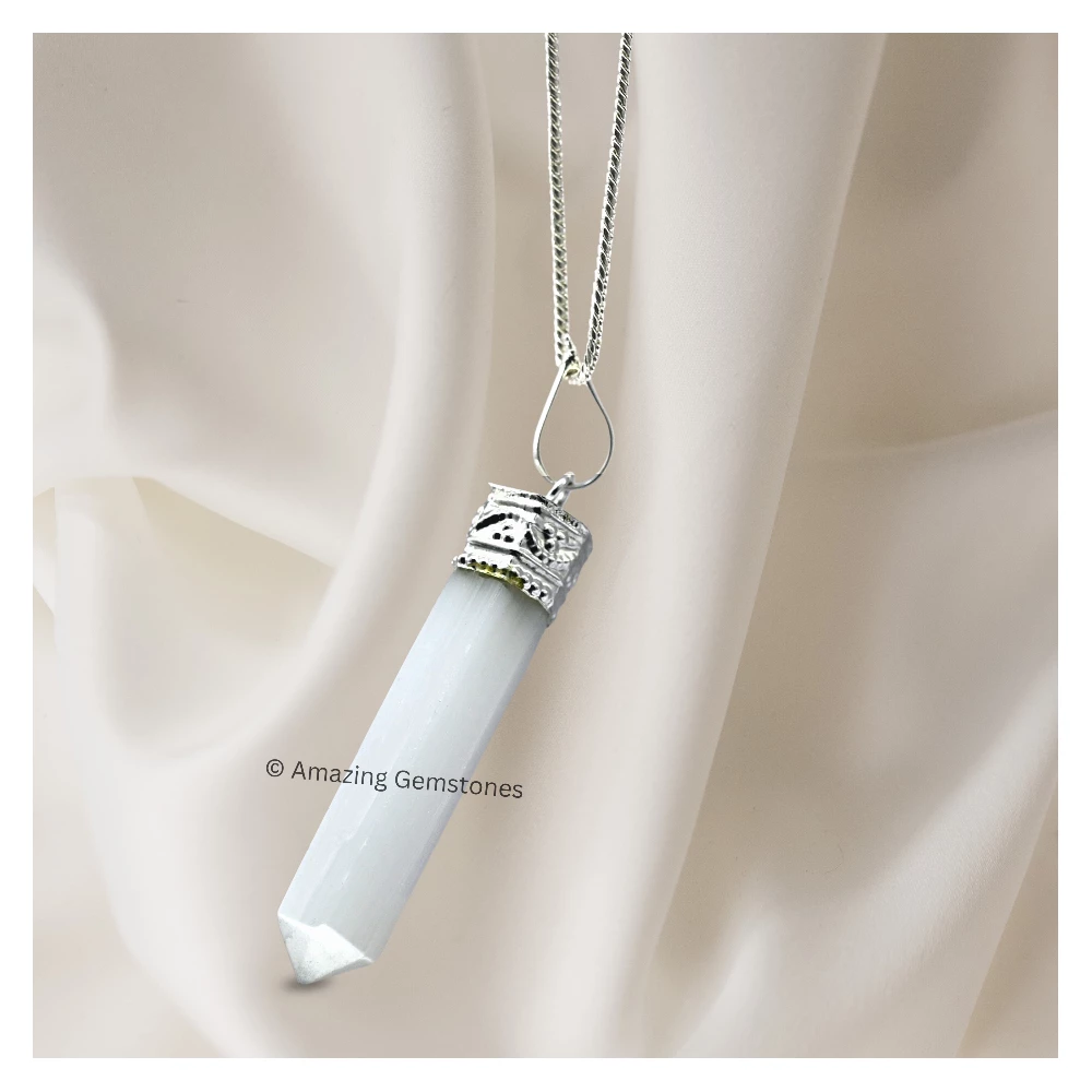 Selenite Necklace - Pencil Point (Silver)