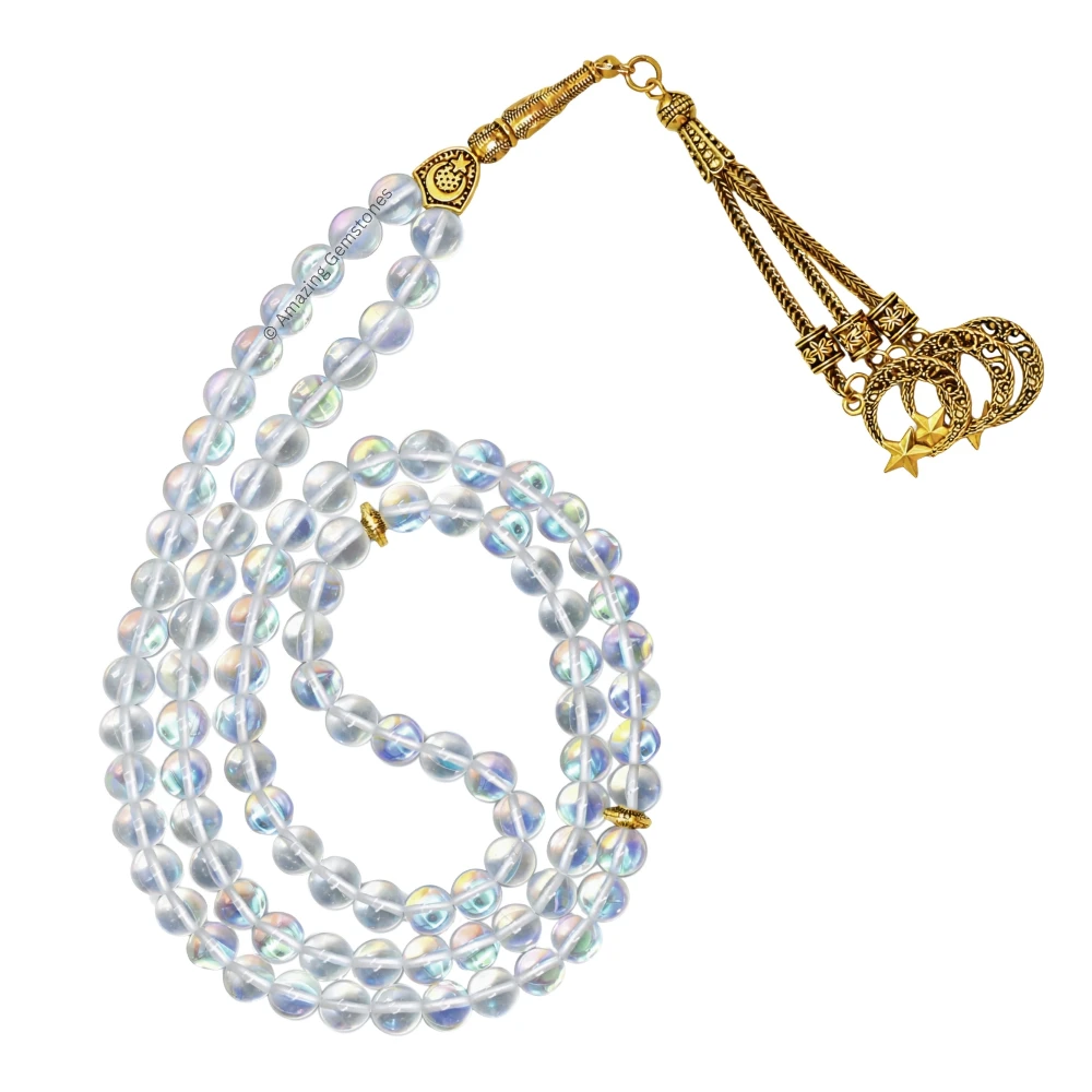 White Mermaid Tasbeeh Sibha Prayer Beads (Gold)