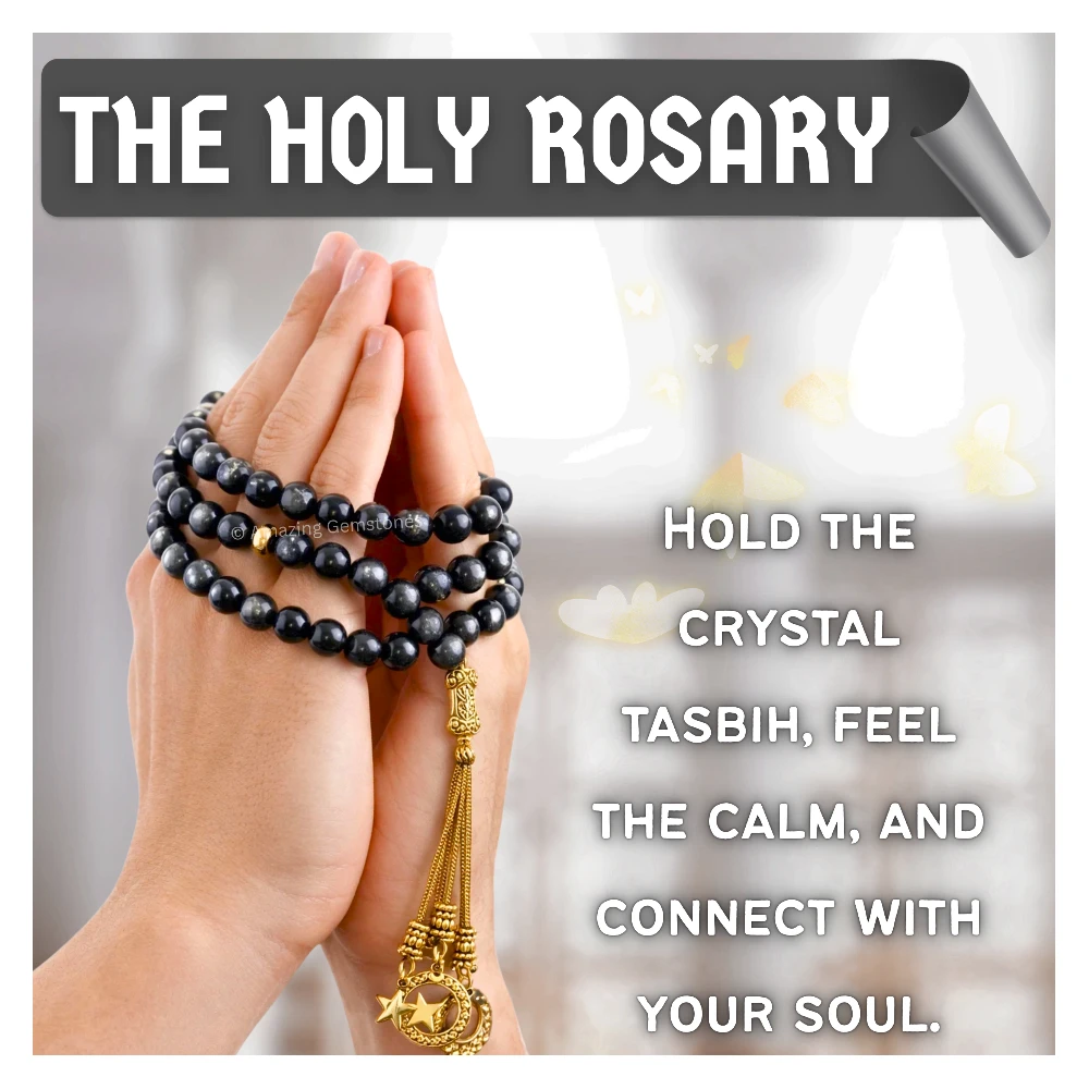 Silver Sheen Obsidian Crystal Tasbeeh Sibha Prayer Beads (Gold)