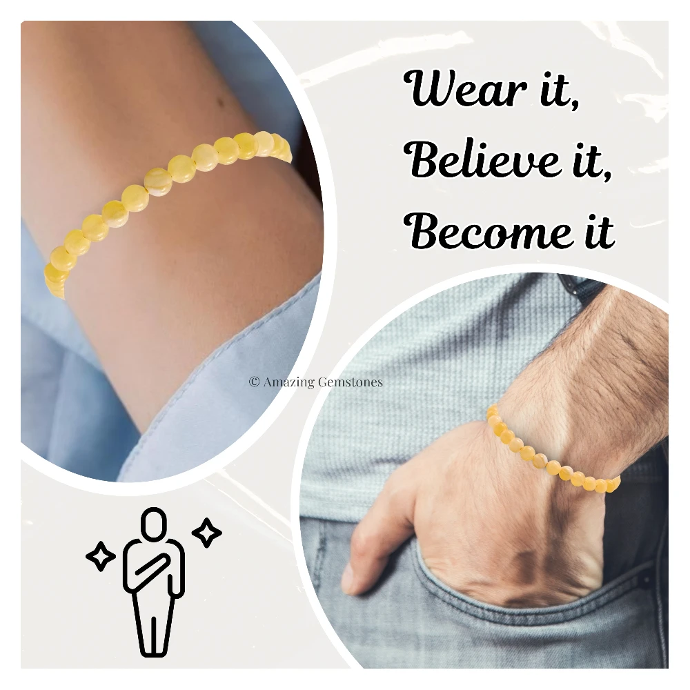 Yellow Calcite Healing Crystal Bracelets - 6mm Beads (Adjustable)