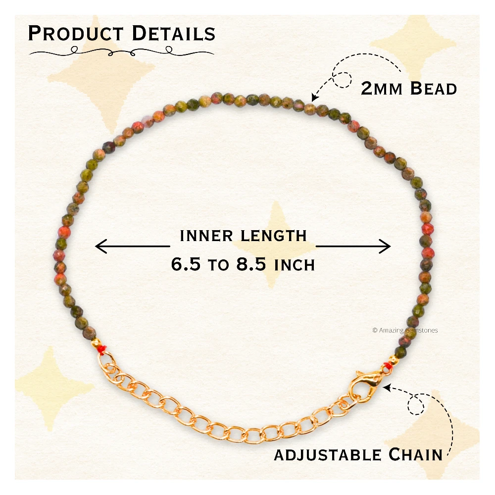 Unakite Crystal Bracelet - 2mm Faceted Bead (Gold)