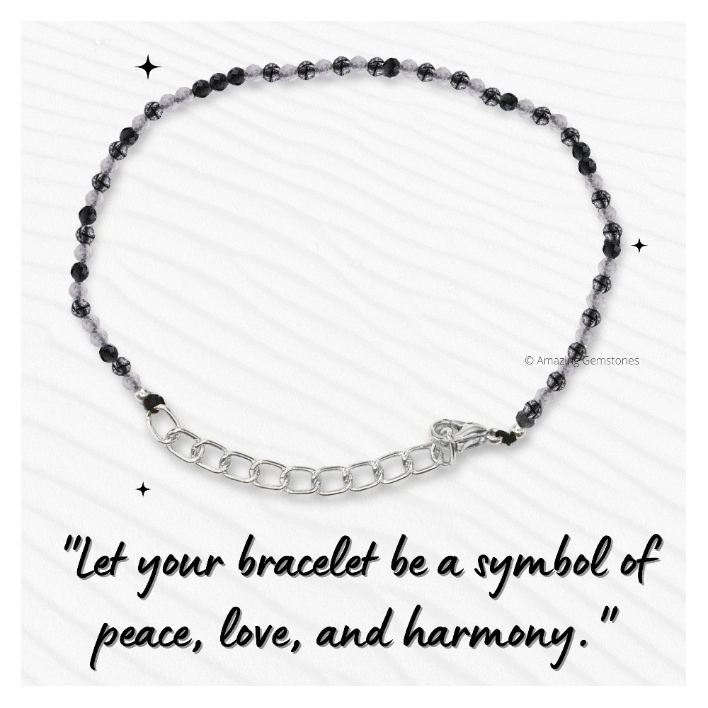 Black Rutilated Quartz Crystal Bracelet - 2mm Faceted Bead (Silver)