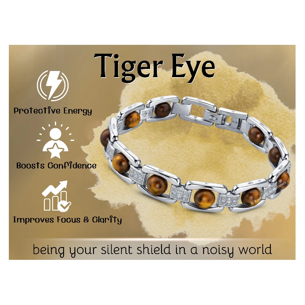 Tiger Eye Bracelet - Premium Silver Chain