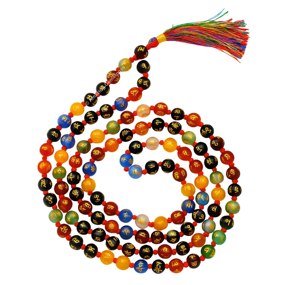 Multi Gemstone Mala (Om Mani Padme Hum) (Hand Knotted)