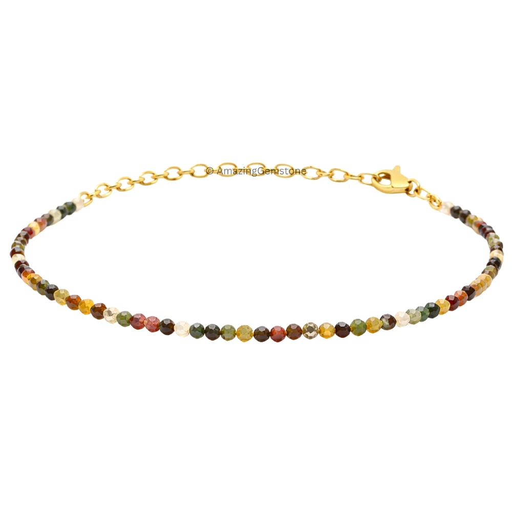 Mookaite Crystal Bracelet - 2mm Faceted Bead (Gold)