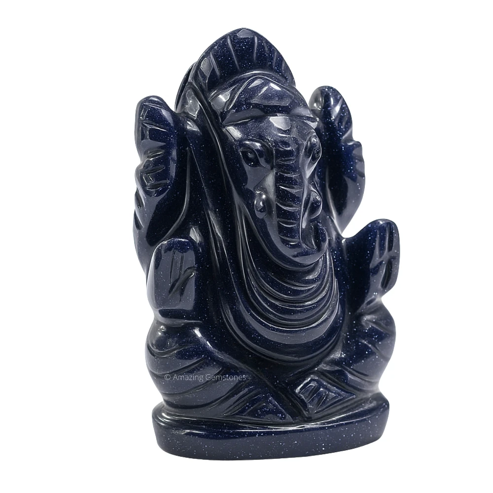 Blue Goldstone Ganesha Crystal Idol