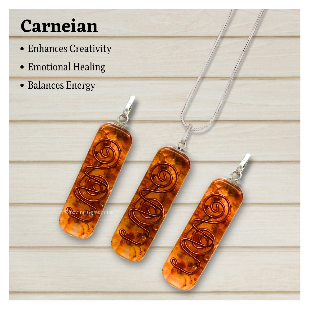 Carnelian Crystal Orgone Pendant - Rectangle