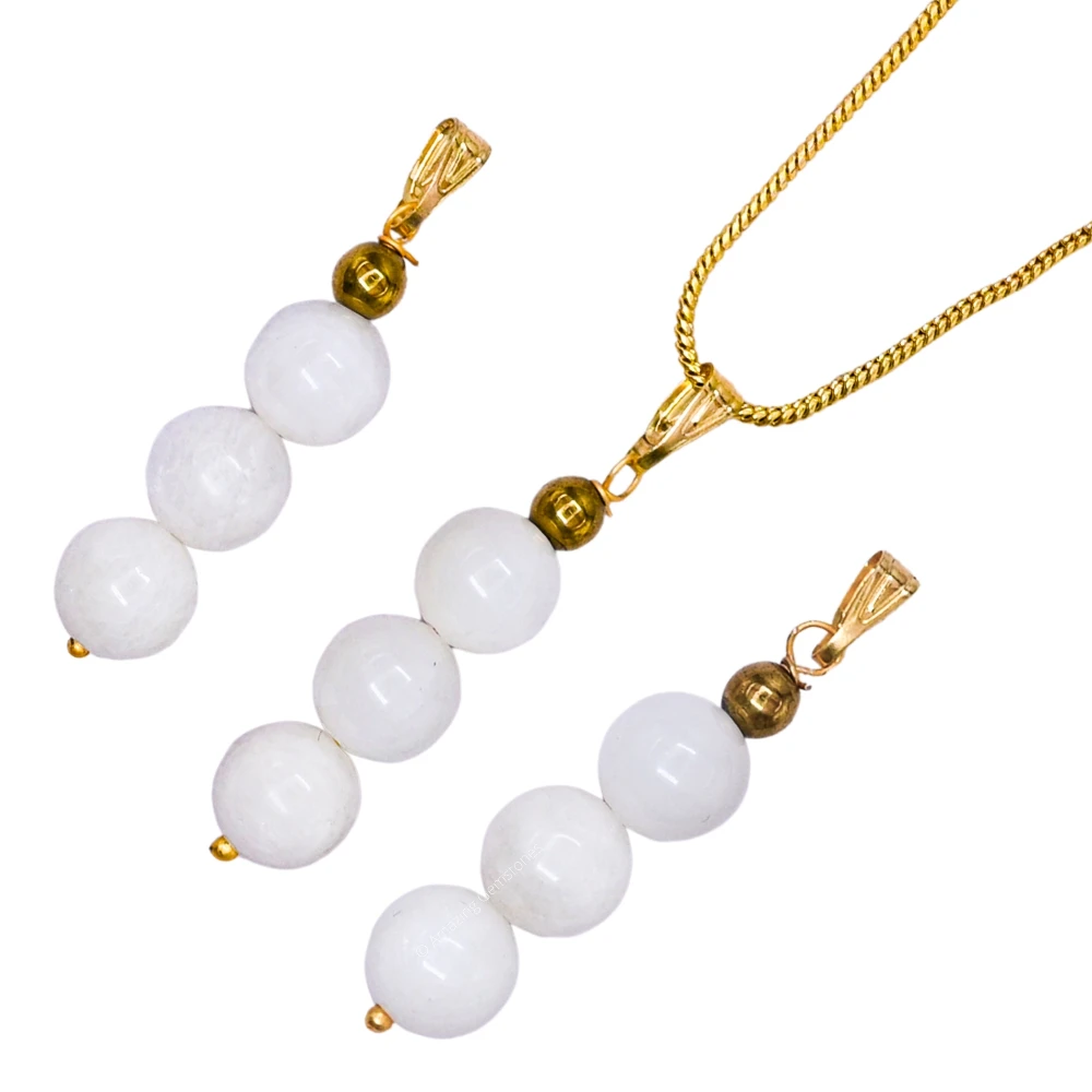 White Moonstone Bead Pendant (Gold)