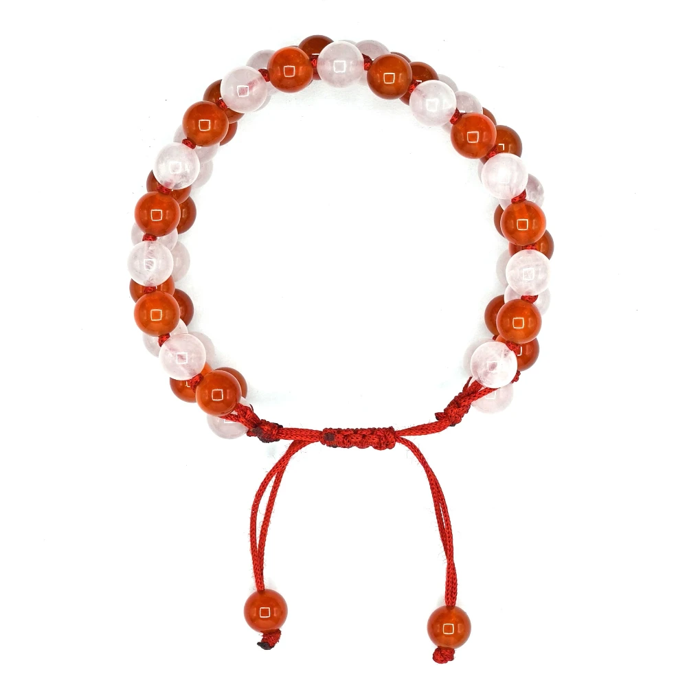 Carnelian Rose Quartz Bracelet - Triple Layer