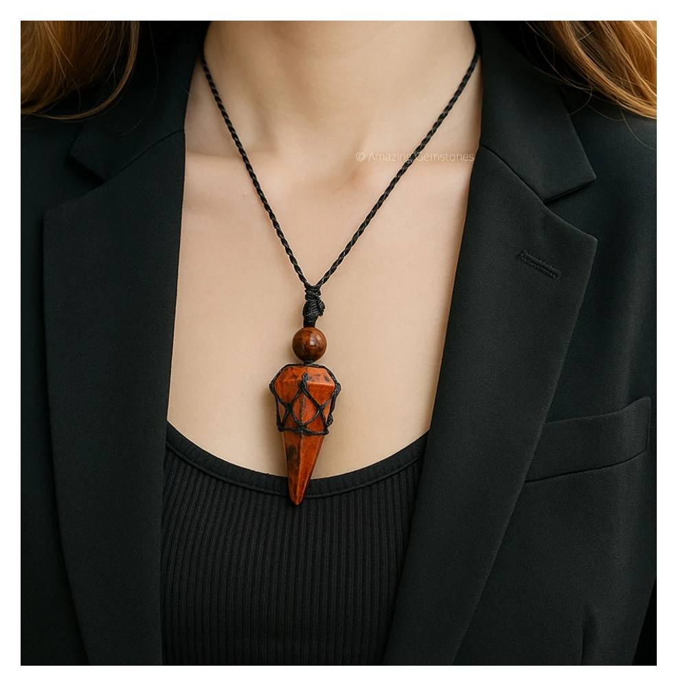 Mahogany Obsidian Pendulum Pendant Necklace (Macrame)