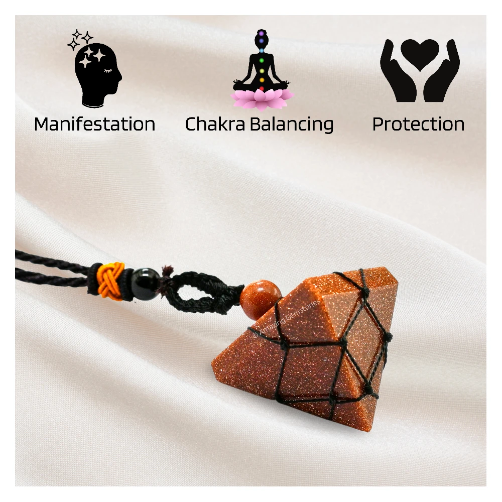 Red Goldstone Pyramid Pendant Necklace (Macrame)
