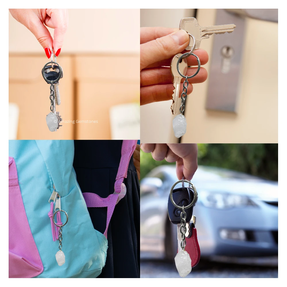 Clear Quartz Keychain Keys Holder (Raw)