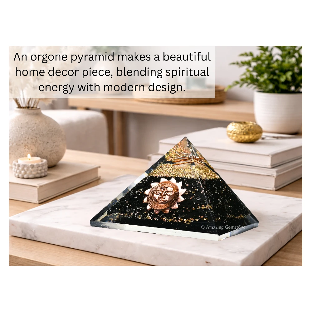 Shungite Orgone Pyramid - Sun Face