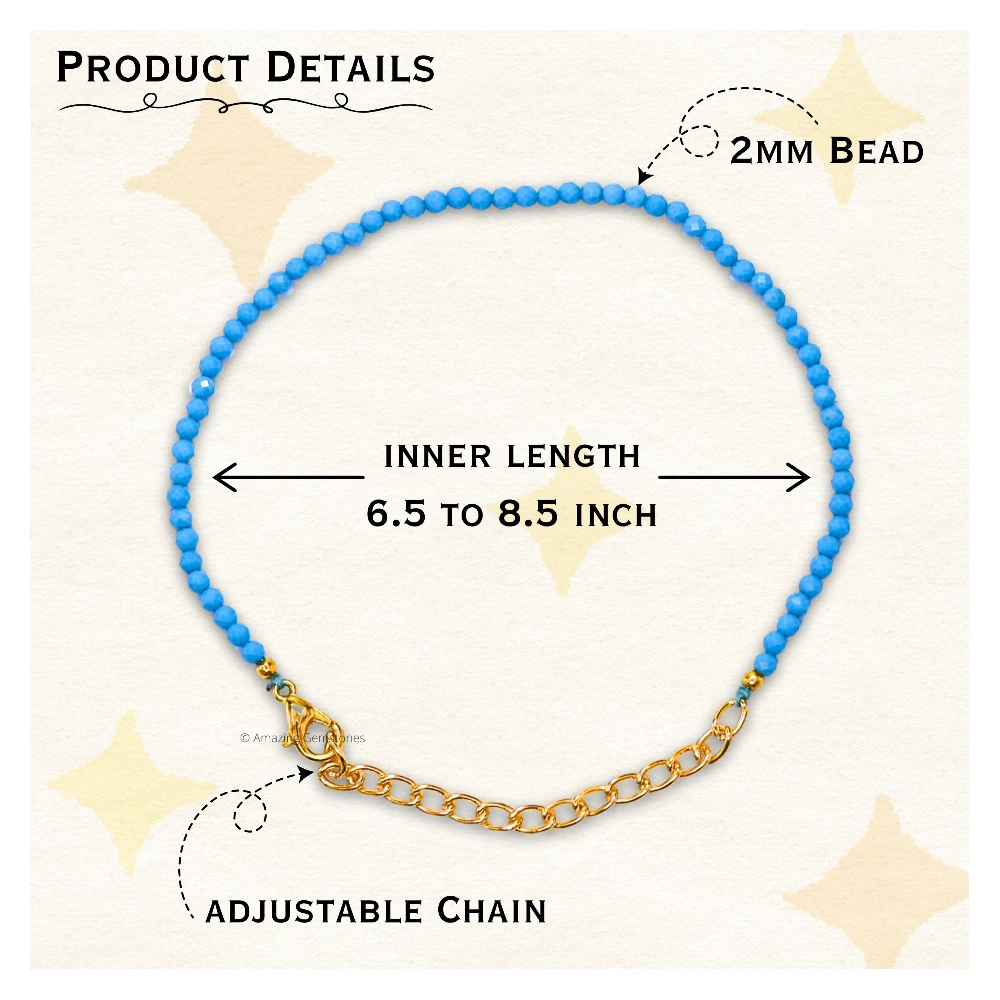 Turquoise (Howlite) Crystal Bracelet - 2mm Faceted Bead (Gold)