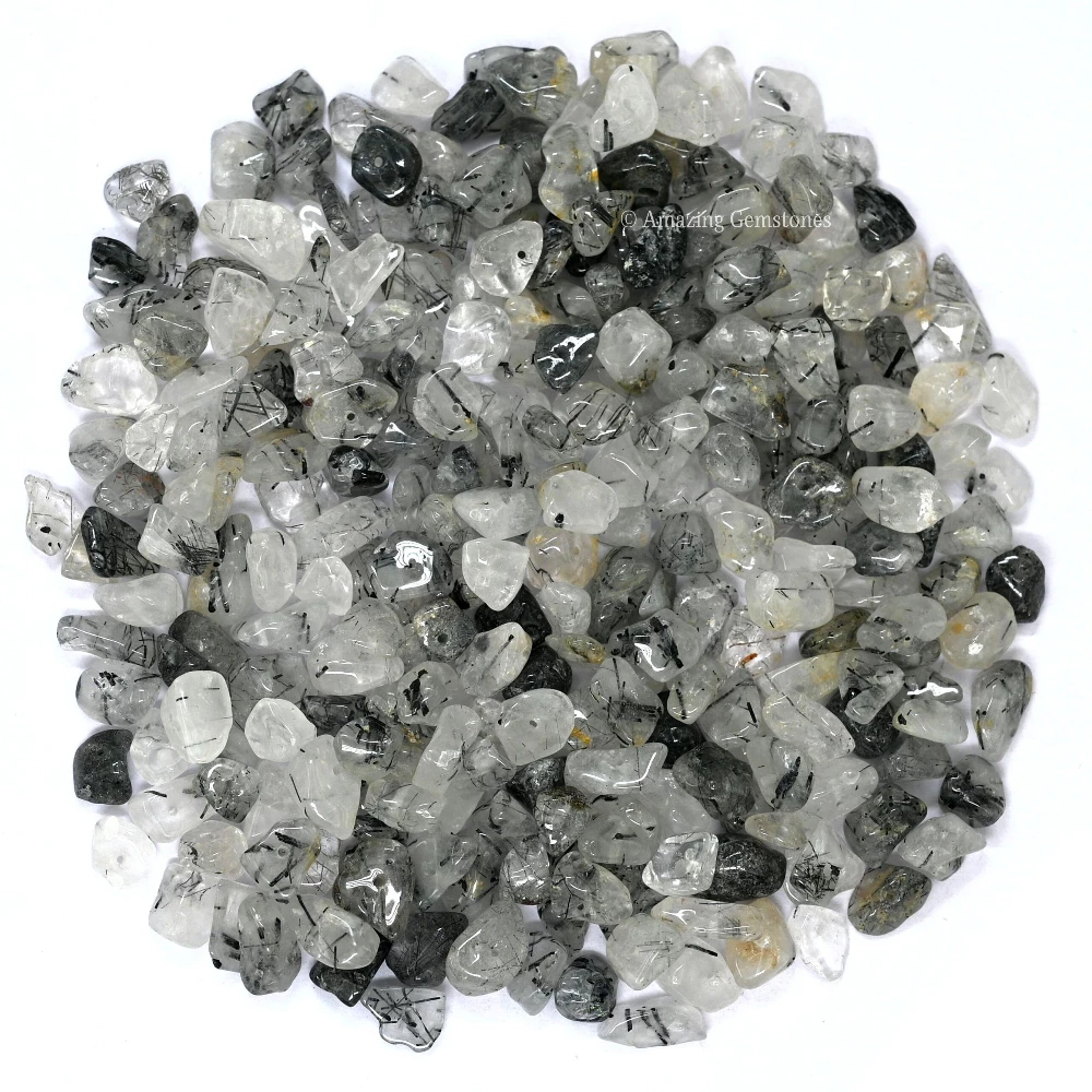Black Rutilated Quartz Chips - Pre Drilled