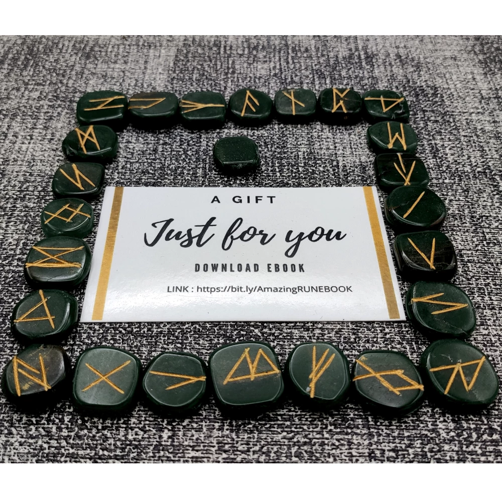 Green Aventurine Rune Stones Set (Premium)