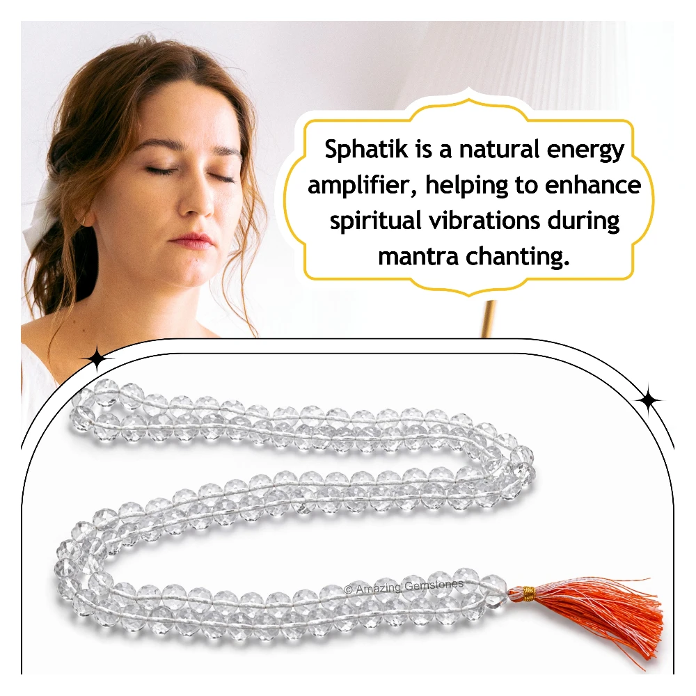 Sphatik Mala - Diamond Cut 6mm Beads (Without Knot)