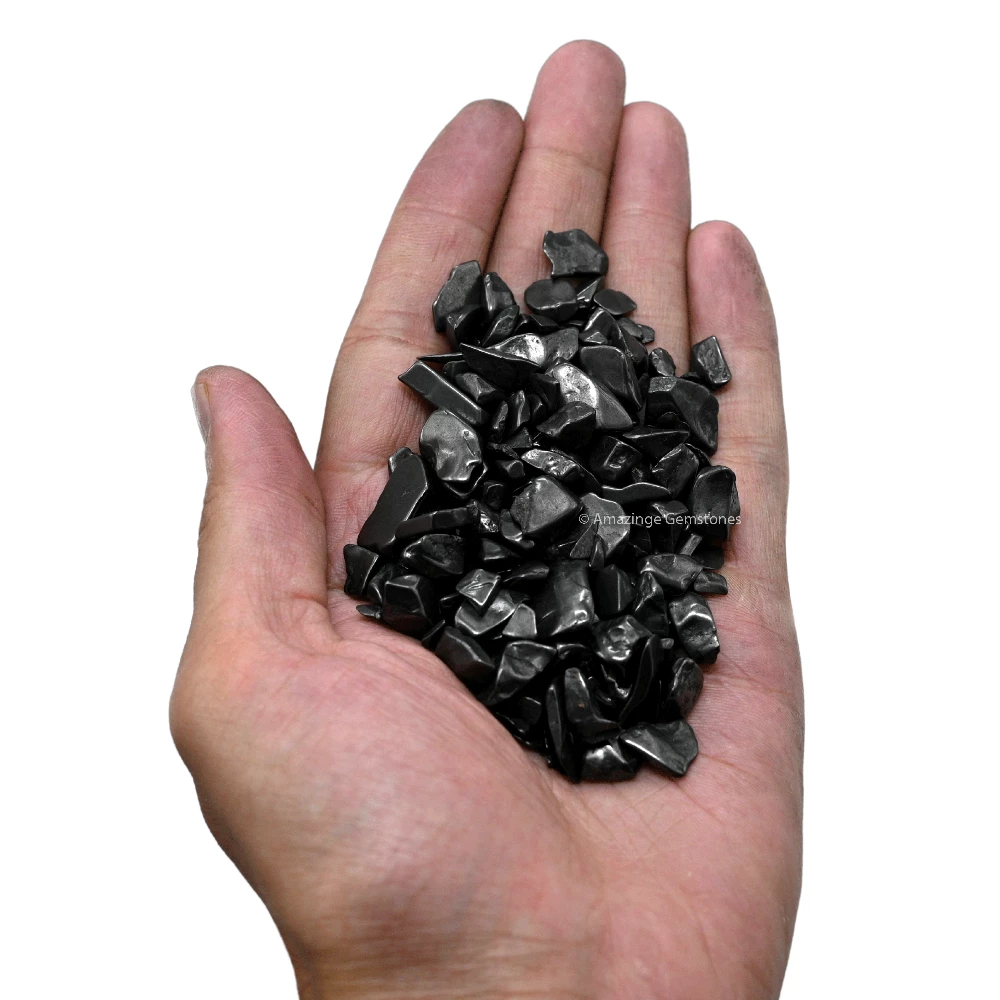 Shungite Raw Chips Stones for Water Purification - Polished 4 to 10mm (1/2 lb)