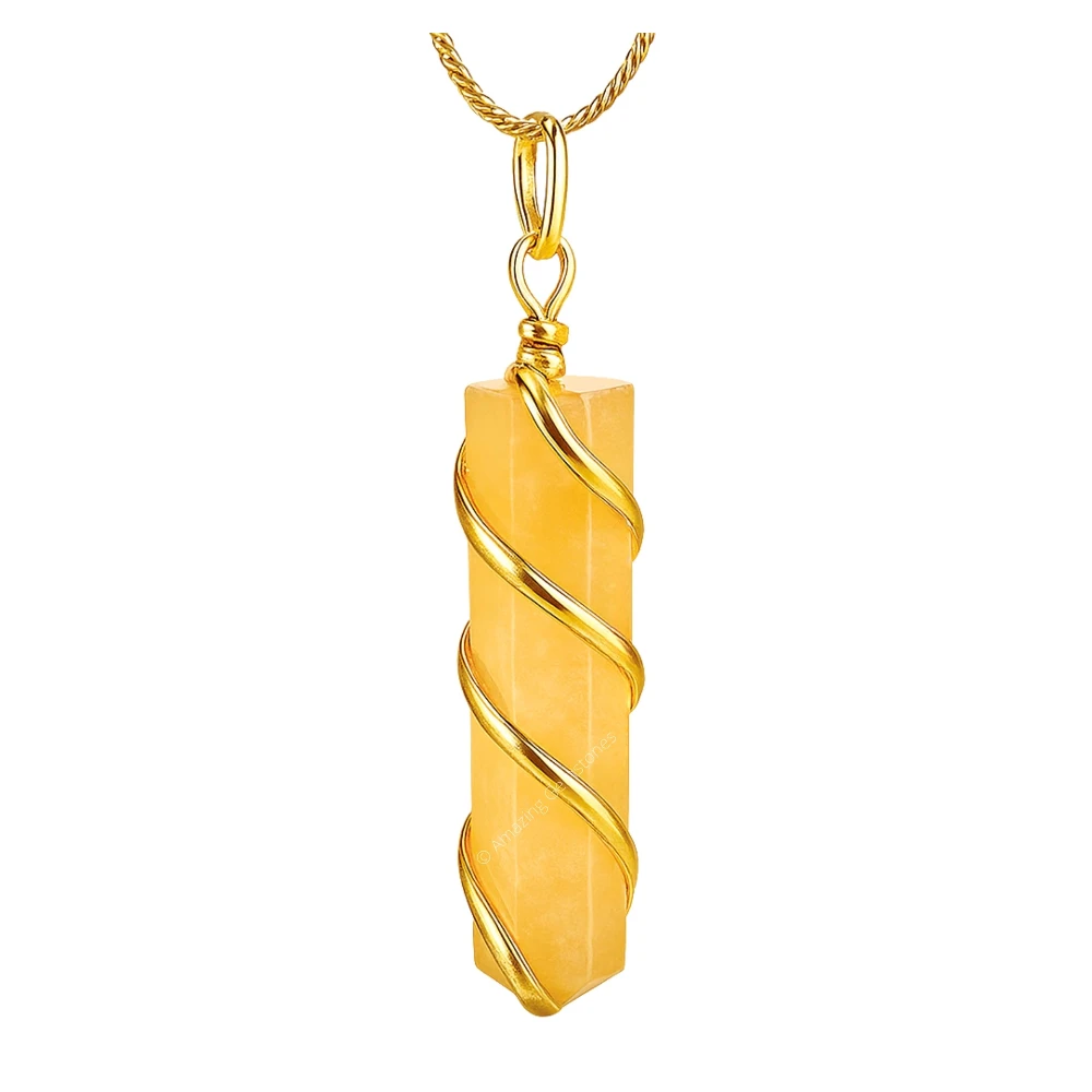 Yellow Aventurine Necklace - Spiral Pencil Point (Gold)