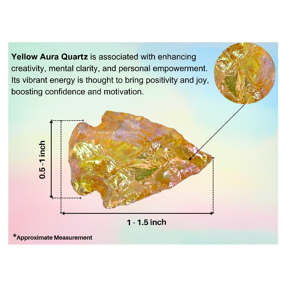 Yellow Aura Quartz Crystal Arrowhead - 1" to 1.5" (3 Pieces)