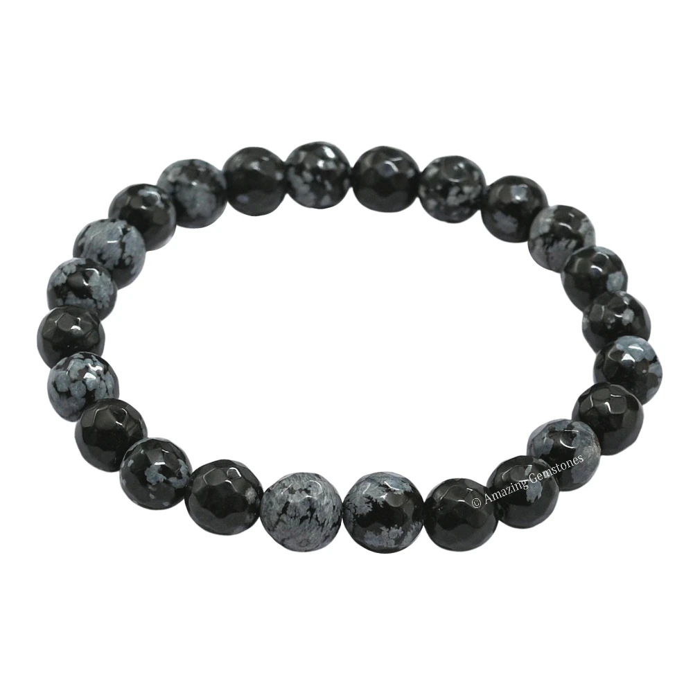 Snowflake Obsidian Bracelet (Faceted-Stretchable)