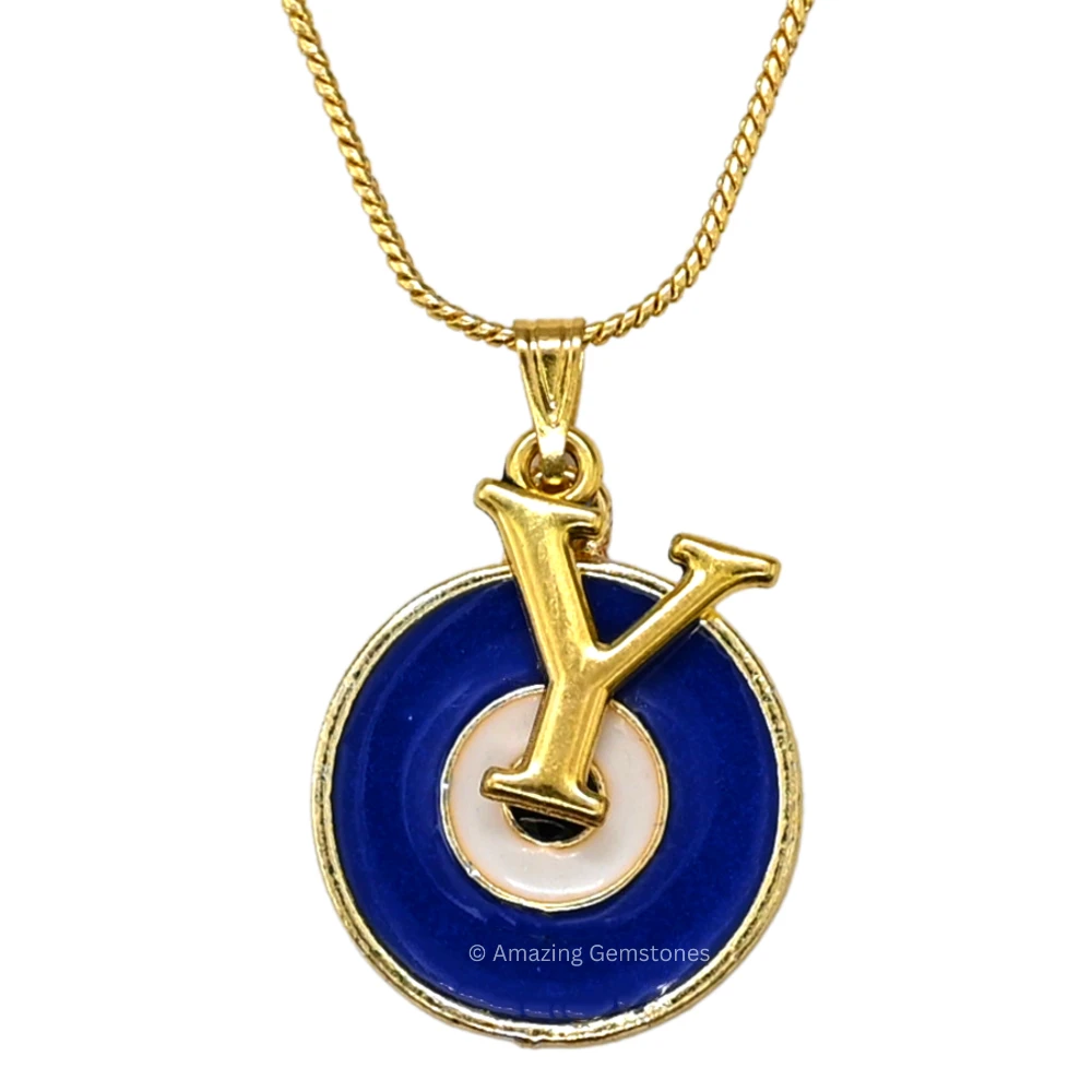 Evil Eye Pendant Necklace with Y Initial