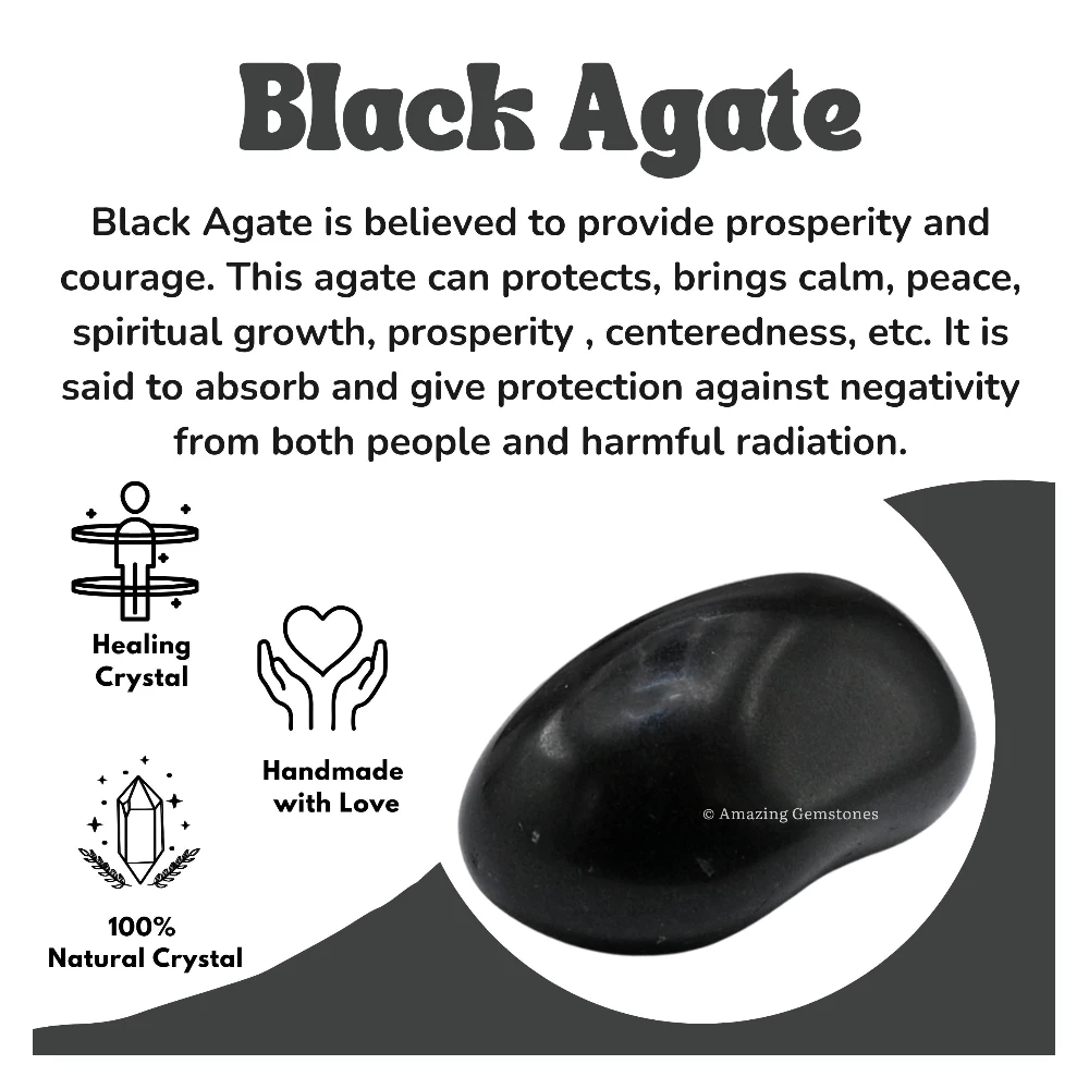 Tumbled Black Agate Crystals Stones (1 oz)