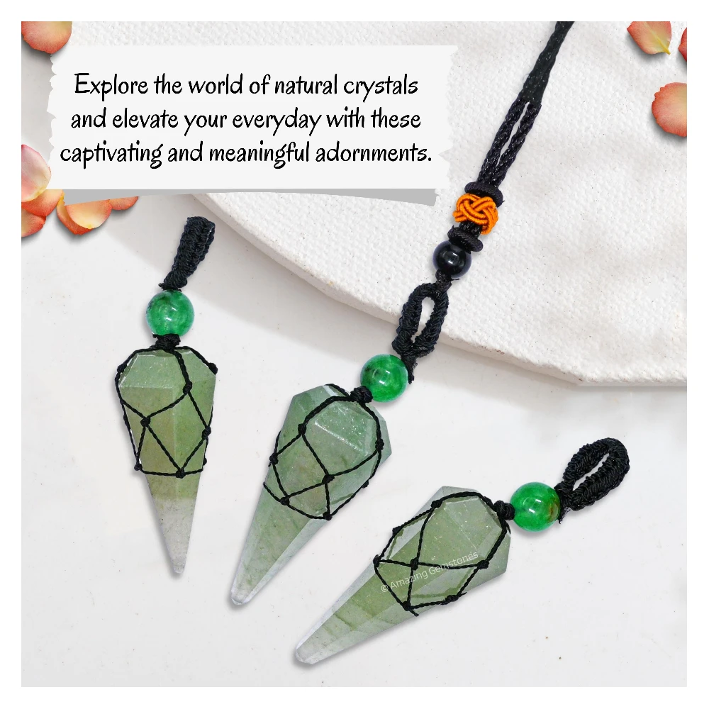 Green Aventurine Pendulum Pendant Necklace (Macrame)
