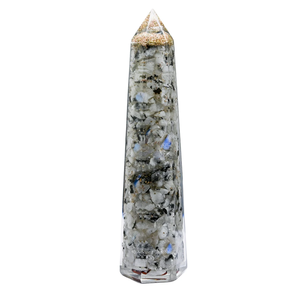 Rainbow Moonstone Orgone Tower (4.5 Inch)