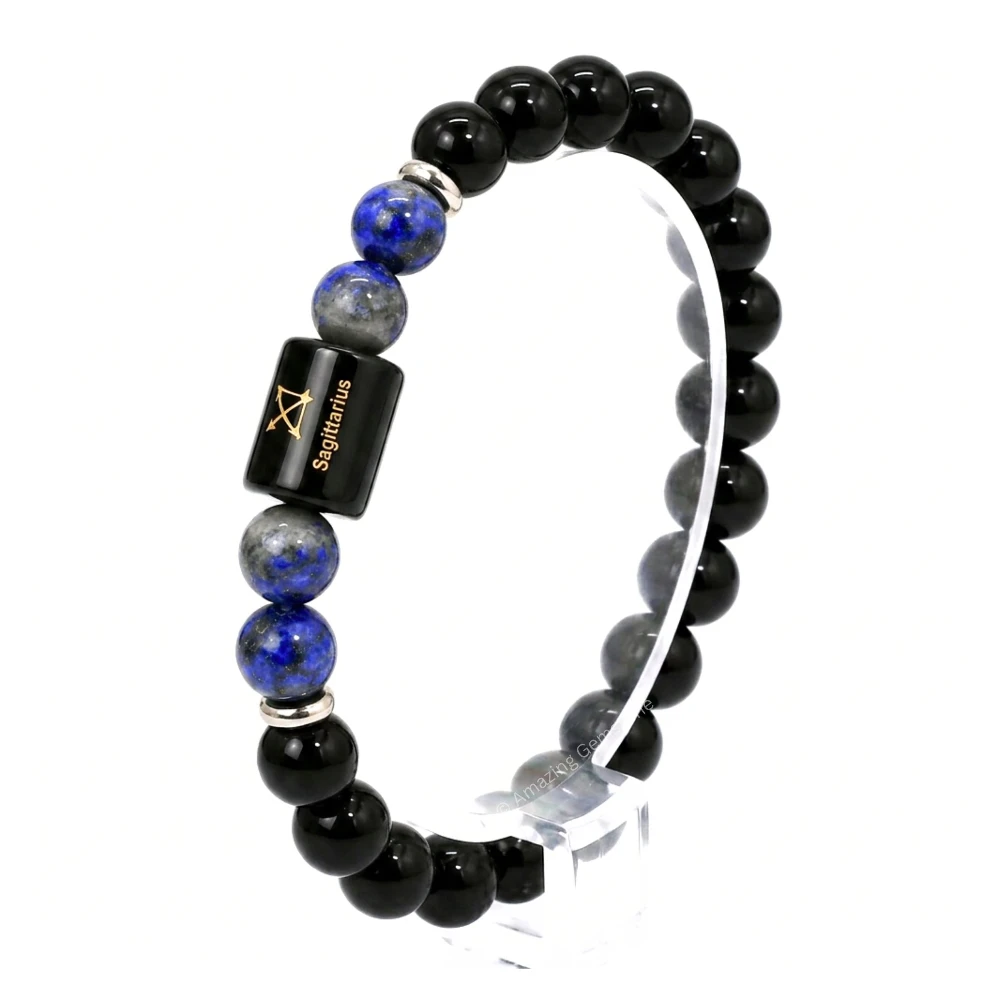 Sagittarius Birthstone Bracelet - Black Obsidian & Lapis Lazuli