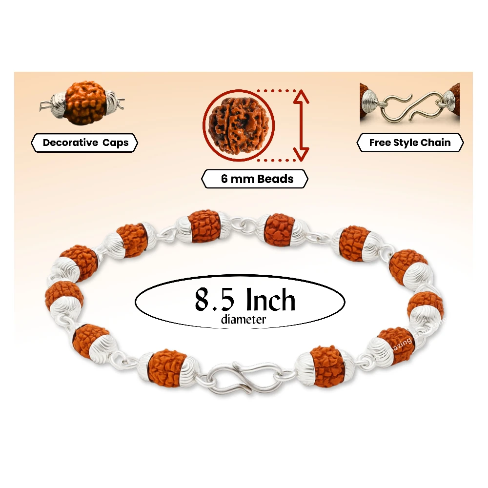 6mm Rudraksha Bracelet (Silver Chain)