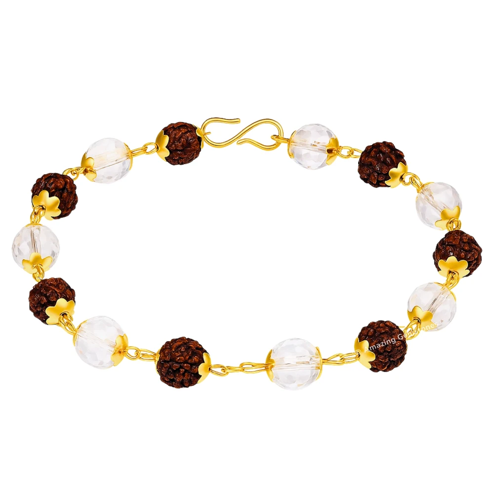Faceted Sphatik Crystal and Rudraksha Bracelet (Gold Chain)