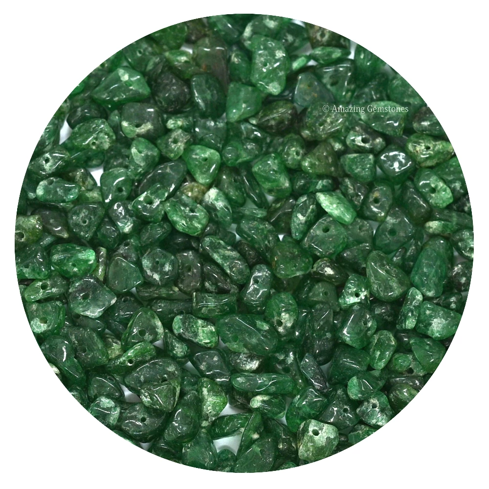 Dark Green Aventurine Chips - Pre Drilled