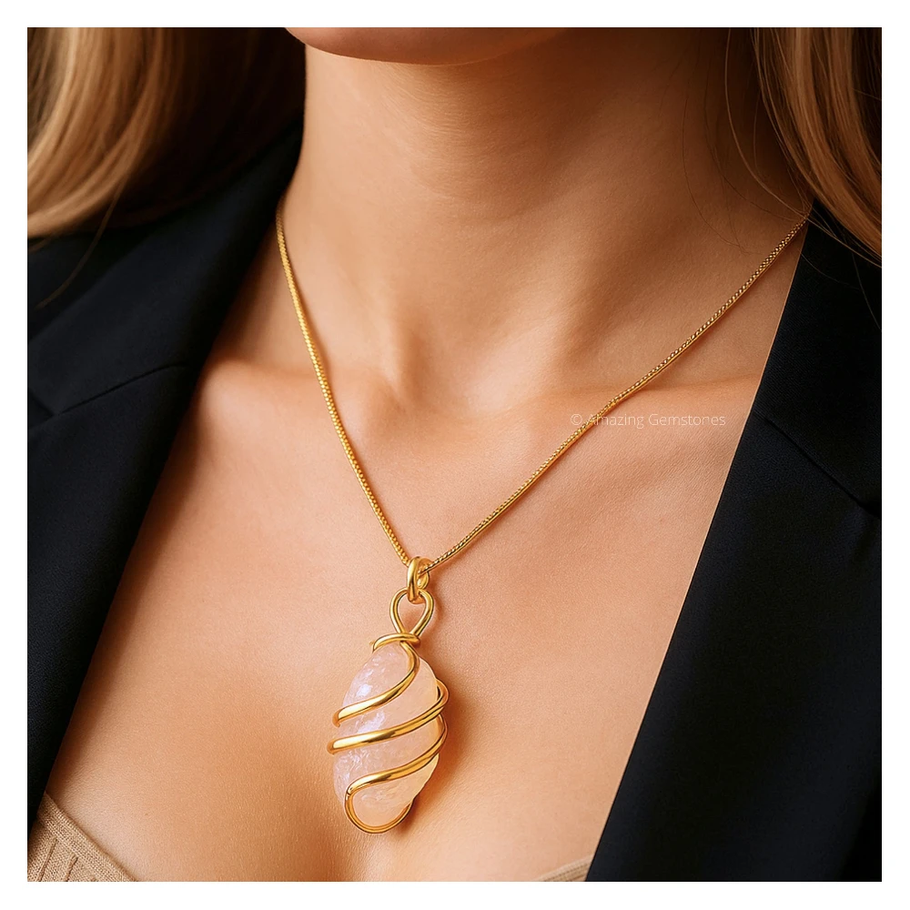 Rose Quartz Necklace - Raw Crystal (Gold)