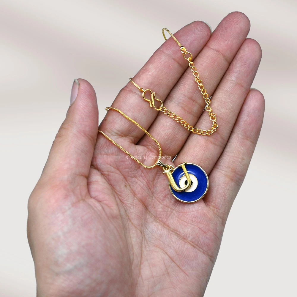 Evil Eye Pendant Necklace with U Initial