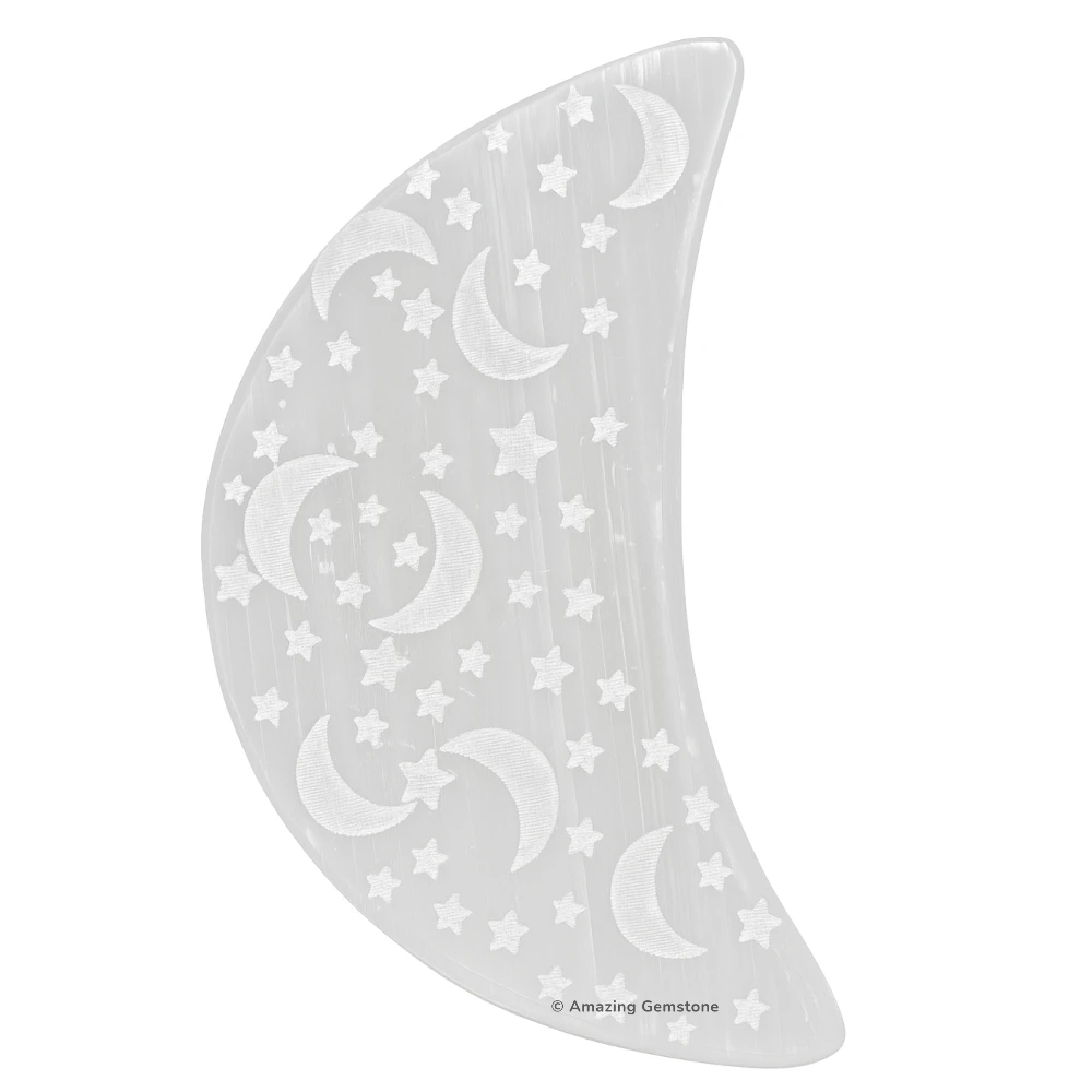 Selenite Charging Plate for Crystals - Crescent Moon & Star