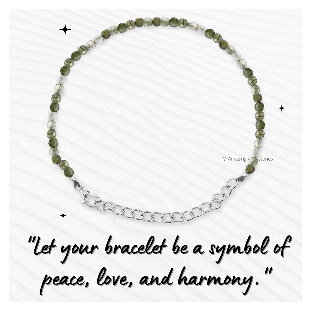 Green Rutilated Quartz Crystal Bracelet - 2mm Faceted Bead (Silver)