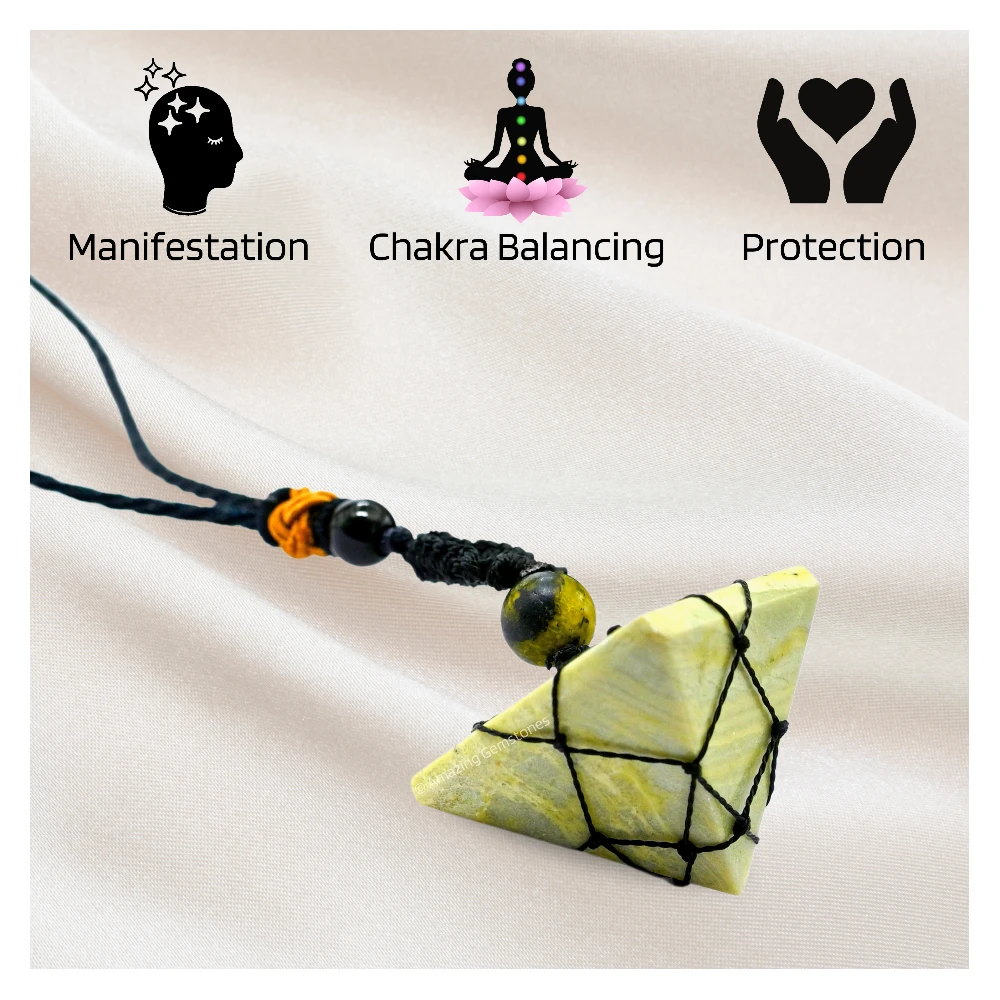 Serpentine Pyramid Pendant Necklace (Macrame)