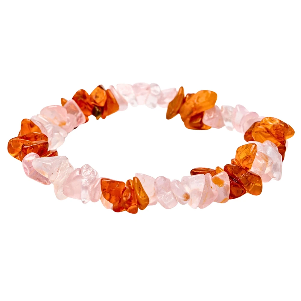 Rose Quartz & Carnelian Chips Bracelet