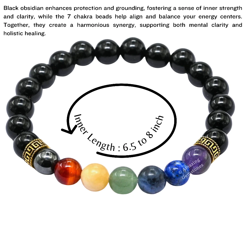 Black Obsidian Chakra Bracelet (Strechable)