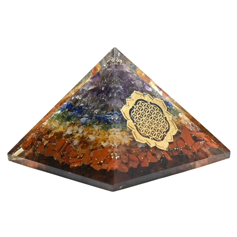 Natural Chakra Orgone Pyramid - Lotus Flower of Life