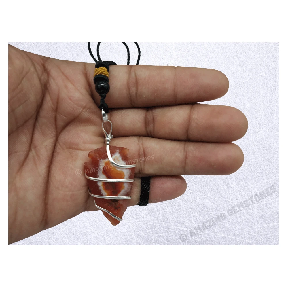 Carnelian Necklace - Spiral Arrowhead (Silver)