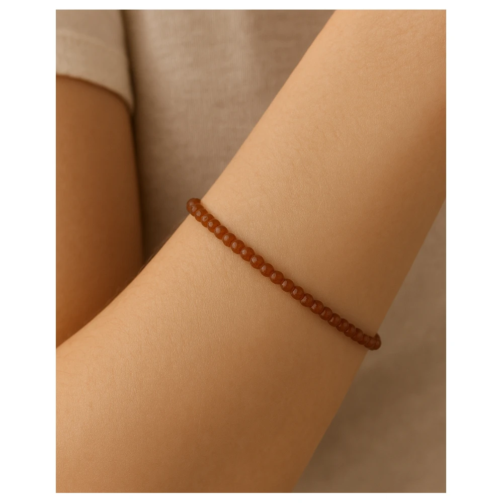 Red Goldstone Crystal Bracelet - 2mm Faceted Bead (Silver)