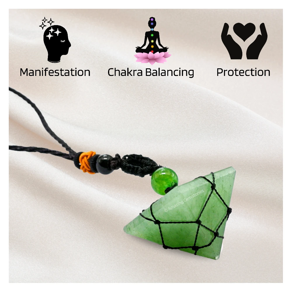 Green Aventurine Pyramid Pendant Necklace (Macrame)