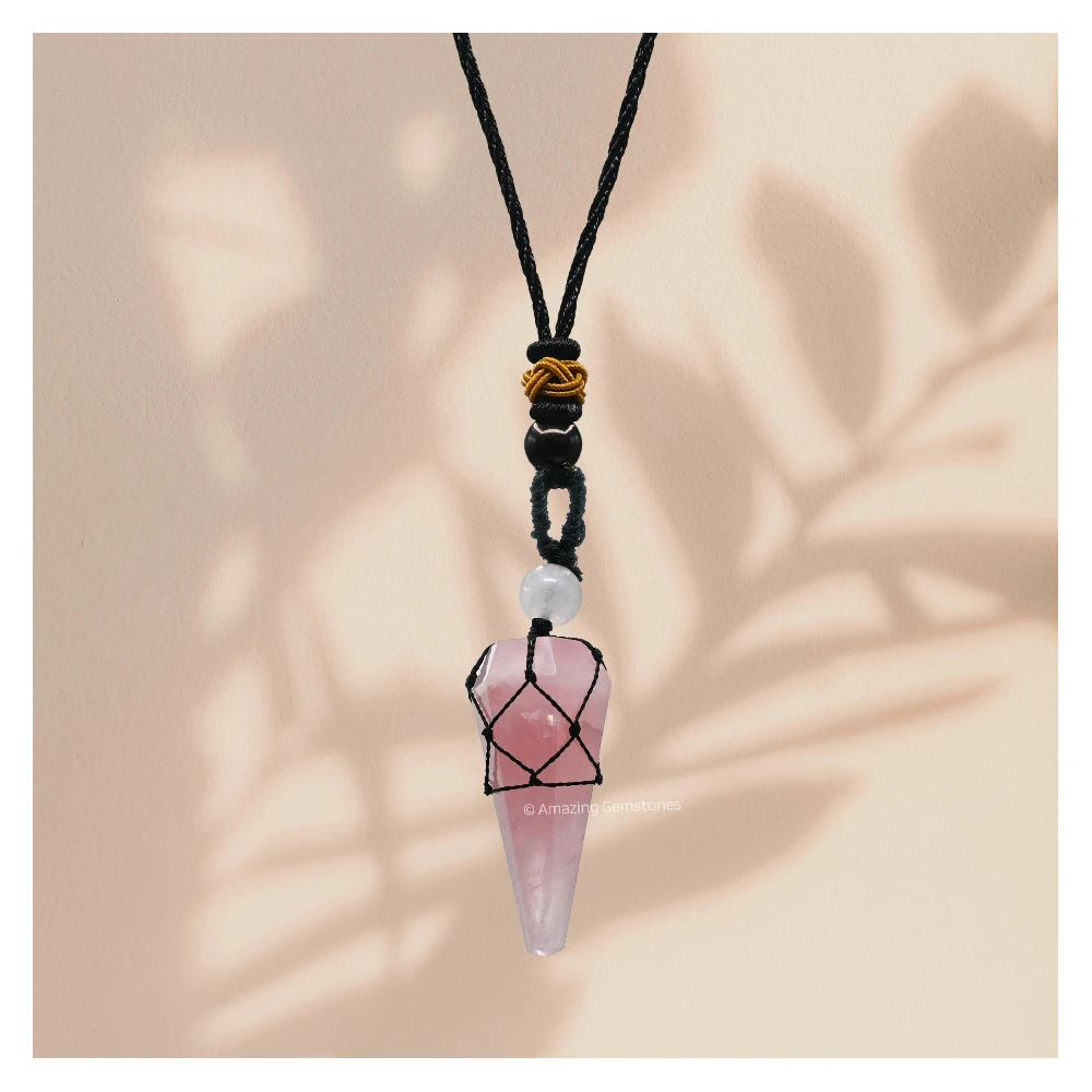 Rose Quartz Pendulum Pendant Necklace (Macrame)