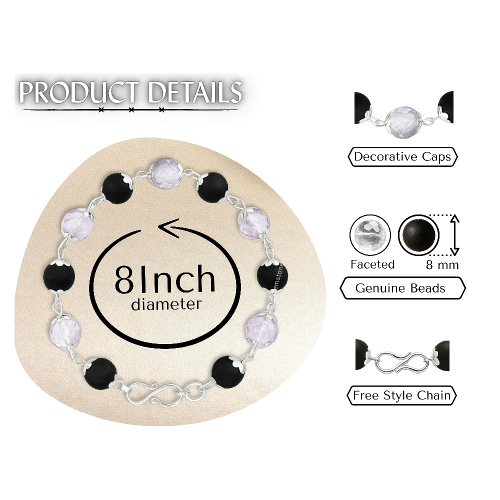 Faceted Sphatik Crystal and Karungali Bracelet (Silver Chain)