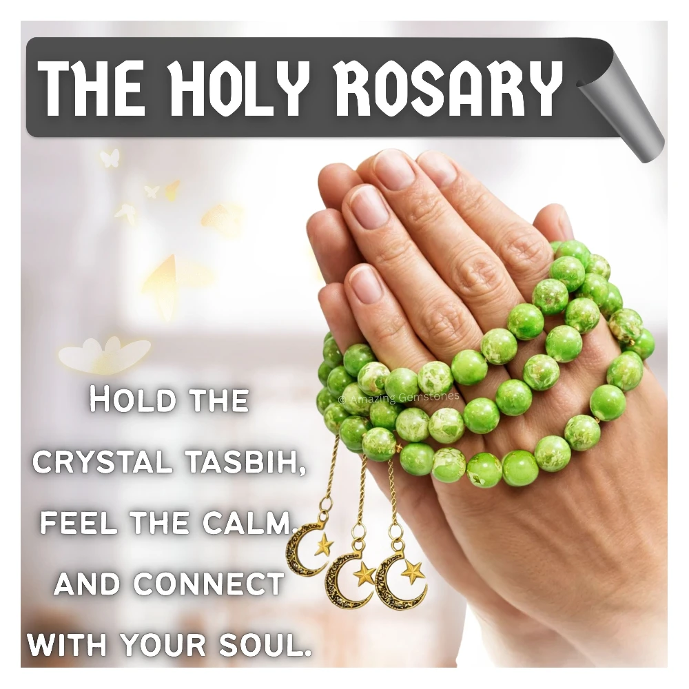Green Turquoise Crystal Tasbeeh Sibha Prayer Beads (Gold)