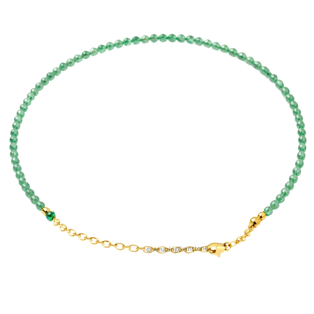 Green Onyx Crystal Bracelet - 2mm Faceted Bead (Gold)